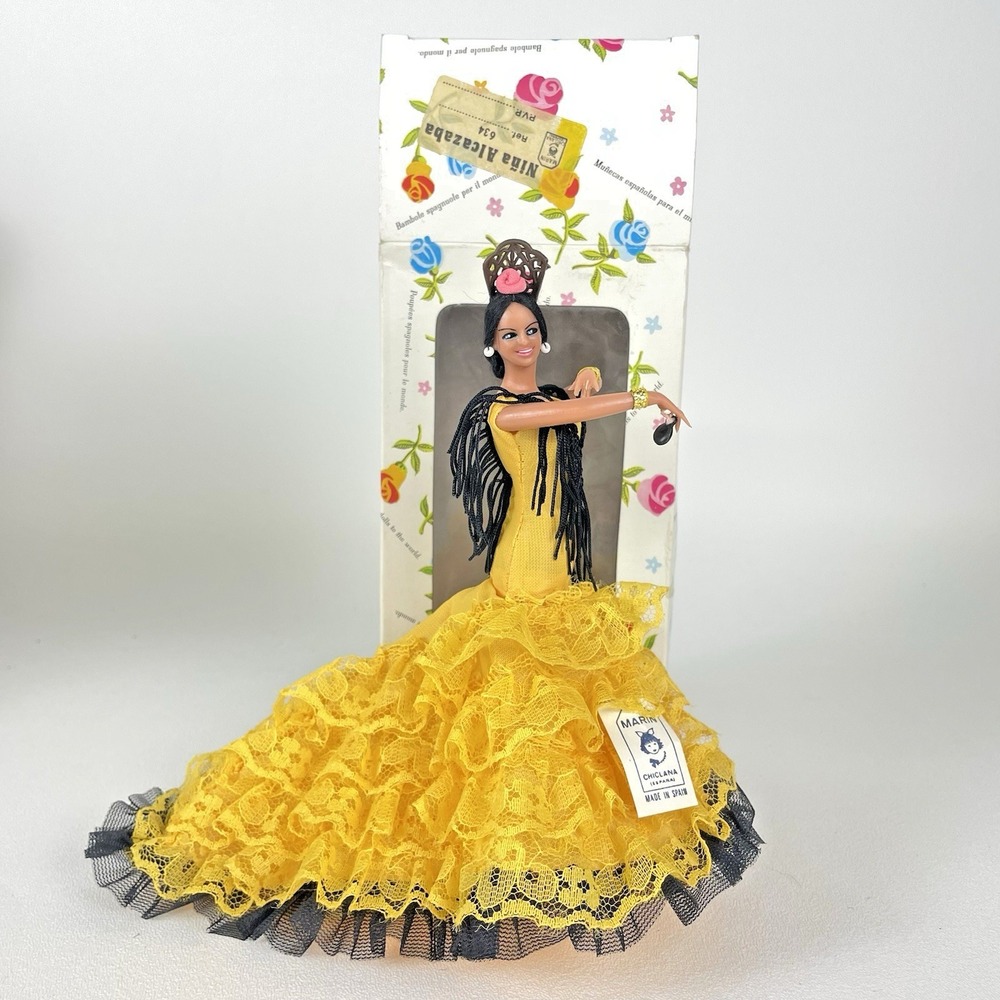 Vintage Marin Chiclana Flamenco Doll Niña Alcazaba Spain In Box Yellow
